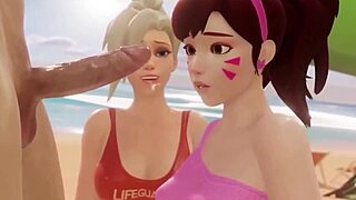 Scene#1 for video: Dva and Tracer in 3D game with monster cocks